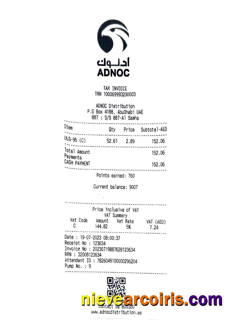 Adnoc company payment receipt